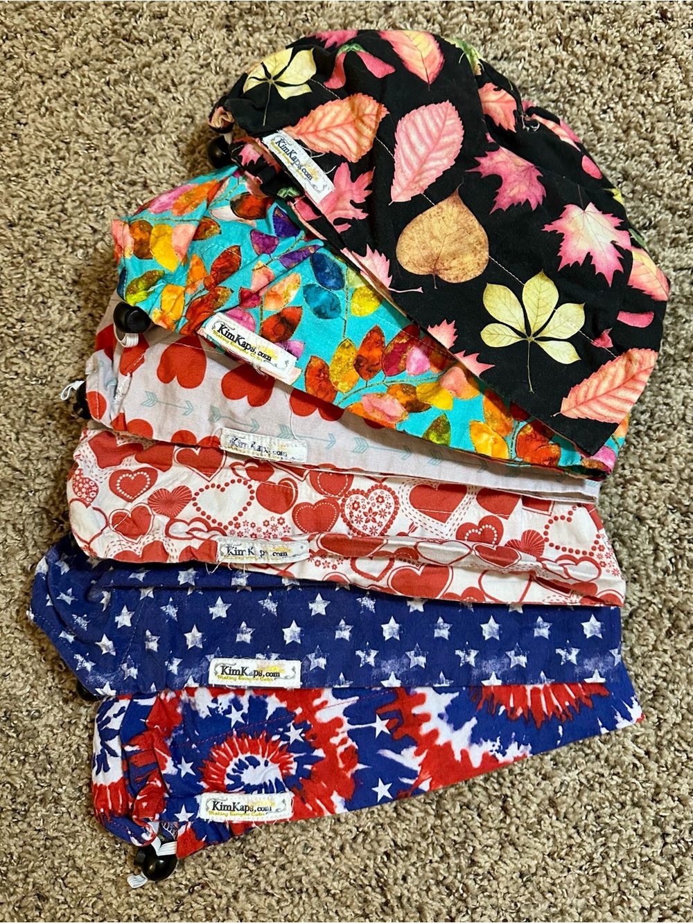 Lot of seasonal KimKap scrub caps.